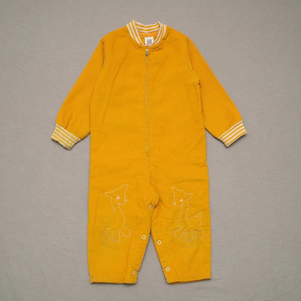 Vintage 70s Sears Zip Up‎ Corduroy Falcon Embroidered Deer Striped Toddler L